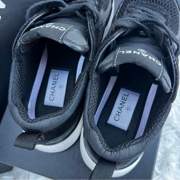 CHANEL Black & White Mesh Suede Calfskin Low-Cut Athletic Sneakers Shoes 38 - Picture 12 of 16